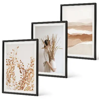 Rustikale Boho-Blumenmotive 3er-Set Bilder mit Rahmen