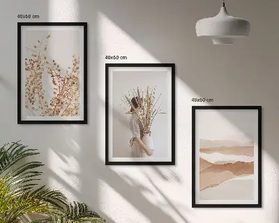 Rustikale Boho-Blumenmotive 3er-Set Bilder mit Rahmen
