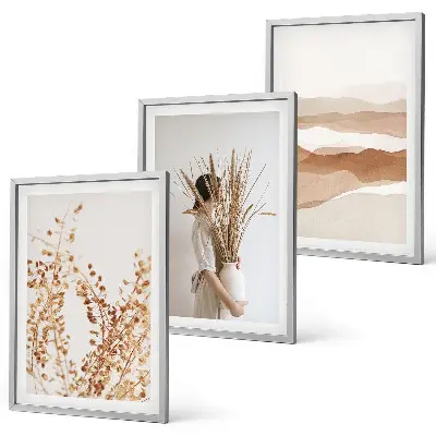 Rustikale Boho-Blumenmotive 3er-Set Bilder mit Rahmen