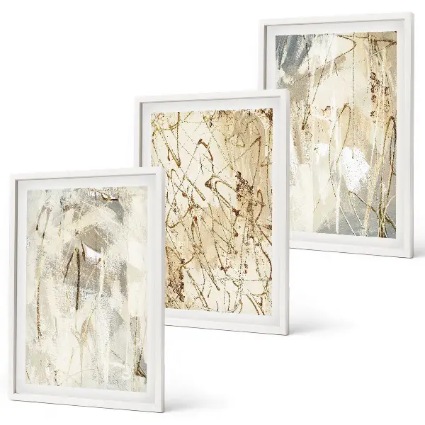 Gerahmtes Bilderset mit abstrakten Mustern in Beige und Grau