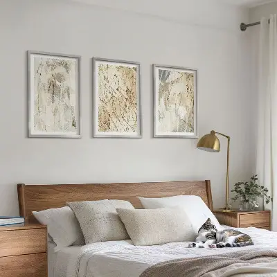 Gerahmtes Bilderset mit abstrakten Mustern in Beige und Grau