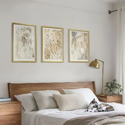 Gerahmtes Bilderset mit abstrakten Mustern in Beige und Grau