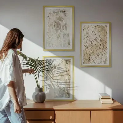Gerahmtes Bilderset mit abstrakten Mustern in Beige und Grau