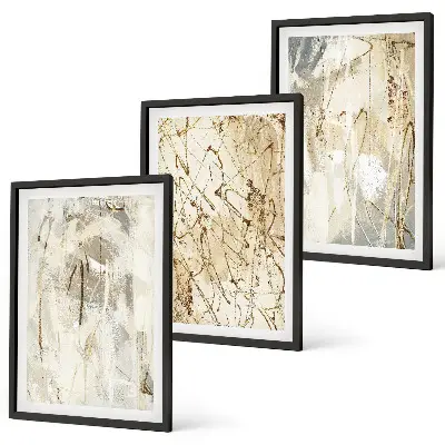 Gerahmtes Bilderset mit abstrakten Mustern in Beige und Grau
