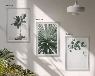 3er-Set Bilder mit Rahmen mit minimalistischen grünen Pflanzenmotiven