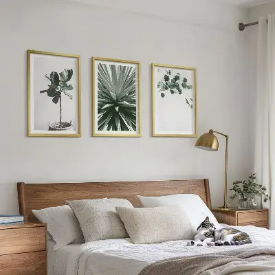 3er-Set Bilder mit Rahmen mit minimalistischen grünen Pflanzenmotiven