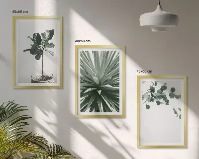 3er-Set Bilder mit Rahmen mit minimalistischen grünen Pflanzenmotiven