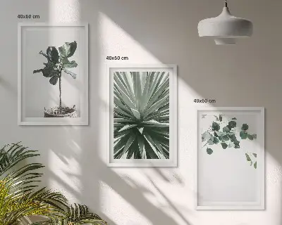 3er-Set Bilder mit Rahmen mit minimalistischen grünen Pflanzenmotiven