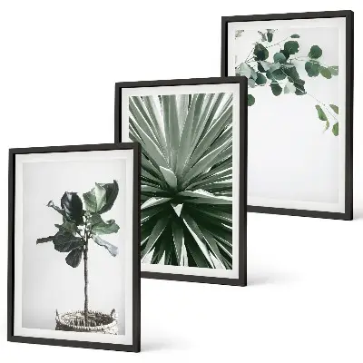 3er-Set Bilder mit Rahmen mit minimalistischen grünen Pflanzenmotiven