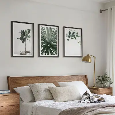 3er-Set Bilder mit Rahmen mit minimalistischen grünen Pflanzenmotiven