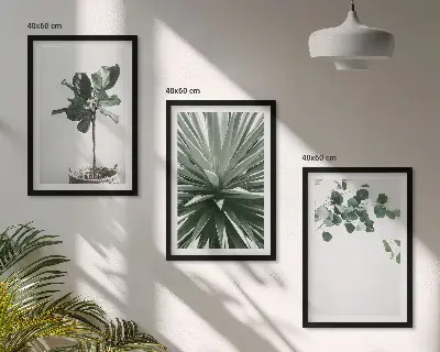 3er-Set Bilder mit Rahmen mit minimalistischen grünen Pflanzenmotiven