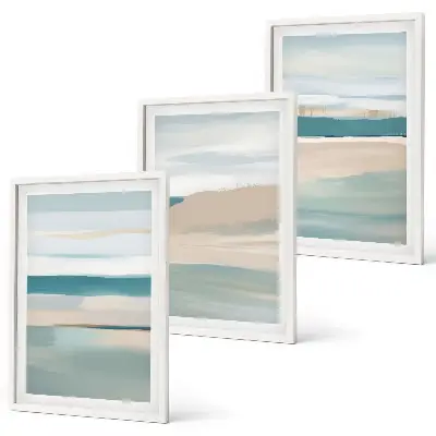 Abstrakte blaue Landschaften 3er-Set Wandbilder mit Rahmen