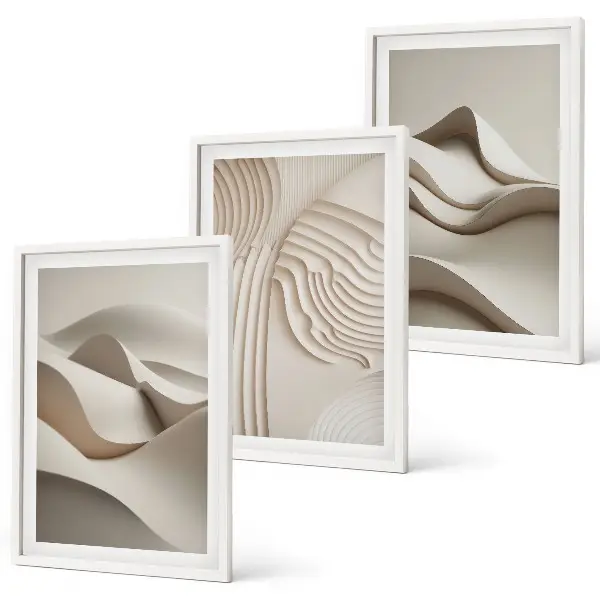 Abstrakte beige Wellen 3er-Set Bilder mit Rahmen