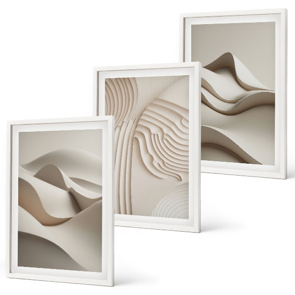 Bilder-3er-set mit rahmen Abstrakte beige Wellen
