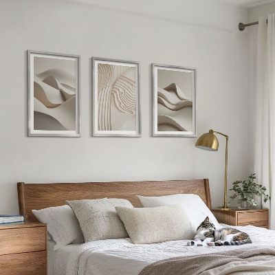 Bilder-3er-set mit rahmen Abstrakte beige Wellen