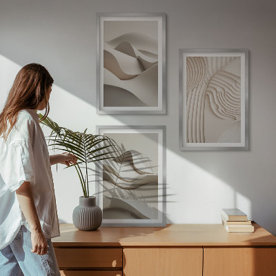 Bilder-3er-set mit rahmen Abstrakte beige Wellen