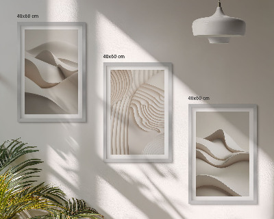 Bilder-3er-set mit rahmen Abstrakte beige Wellen