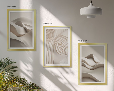 Bilder-3er-set mit rahmen Abstrakte beige Wellen