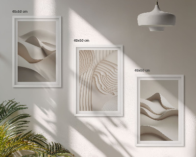 Bilder-3er-set mit rahmen Abstrakte beige Wellen