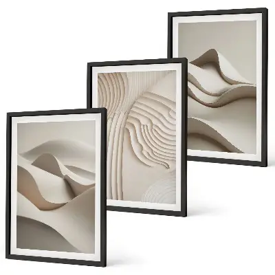 Abstrakte beige Wellen 3er-Set Bilder mit Rahmen