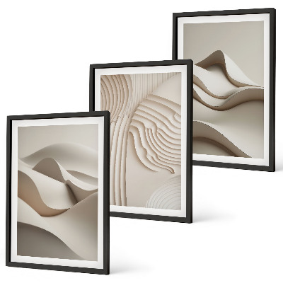 Bilder-3er-set mit rahmen Abstrakte beige Wellen