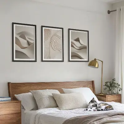 Abstrakte beige Wellen 3er-Set Bilder mit Rahmen