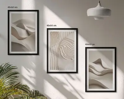Abstrakte beige Wellen 3er-Set Bilder mit Rahmen