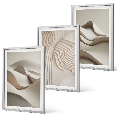 Bilder-3er-set mit rahmen Abstrakte beige Wellen