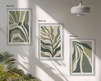 Gerahmtes Bilderset mit Illustrationen gemalter grüner Blätter