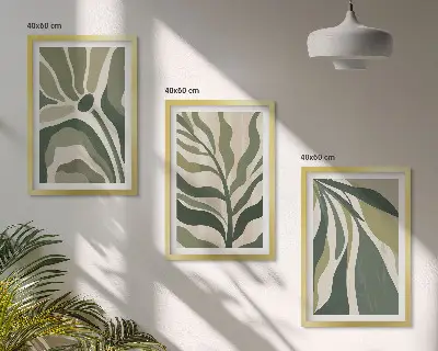 Gerahmtes Bilderset mit Illustrationen gemalter grüner Blätter