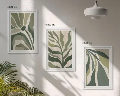 Gerahmtes Bilderset mit Illustrationen gemalter grüner Blätter