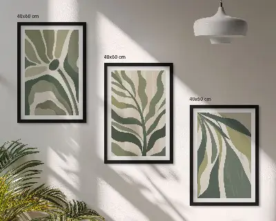 Gerahmtes Bilderset mit Illustrationen gemalter grüner Blätter