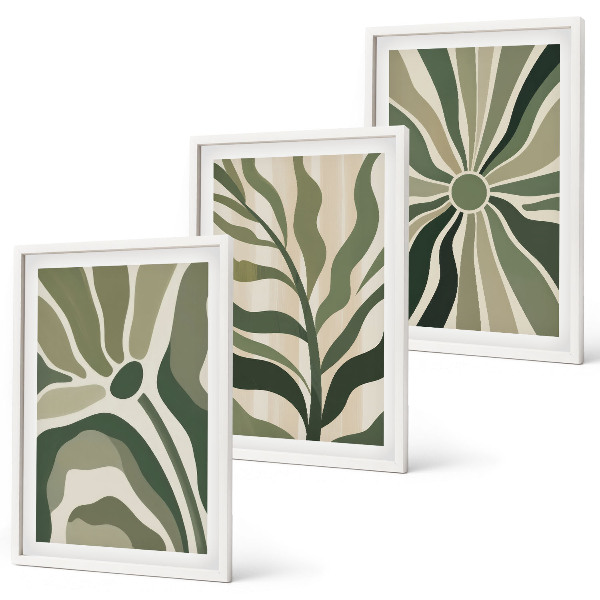 Bilder-3er-set mit rahmen Grüne und beige Pflanzenmuster