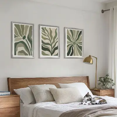 3er-Set Pflanzenbilder mit Rahmen in Grün und Beige