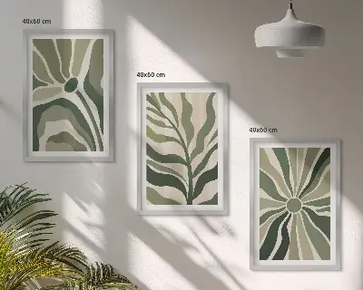 3er-Set Pflanzenbilder mit Rahmen in Grün und Beige