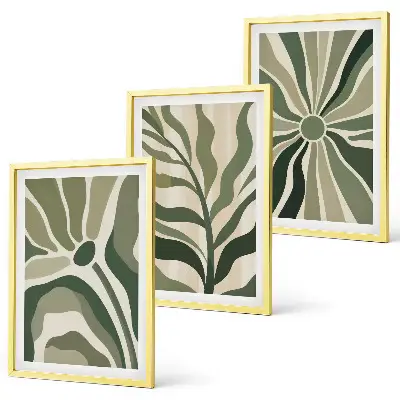 3er-Set Pflanzenbilder mit Rahmen in Grün und Beige