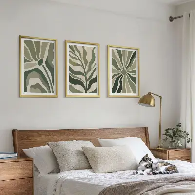 3er-Set Pflanzenbilder mit Rahmen in Grün und Beige