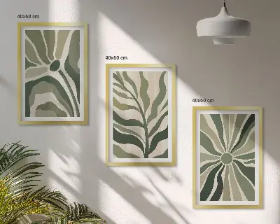 3er-Set Pflanzenbilder mit Rahmen in Grün und Beige