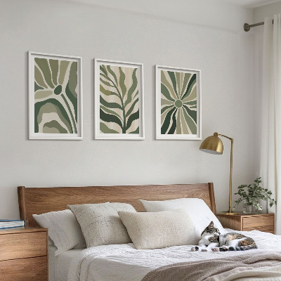 Bilder-3er-set mit rahmen Grüne und beige Pflanzenmuster