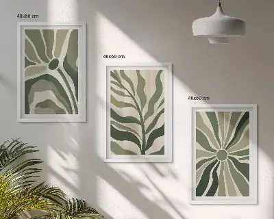 3er-Set Pflanzenbilder mit Rahmen in Grün und Beige