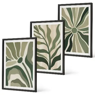 3er-Set Pflanzenbilder mit Rahmen in Grün und Beige