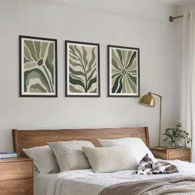3er-Set Pflanzenbilder mit Rahmen in Grün und Beige