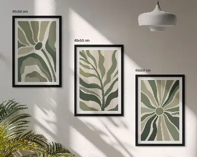3er-Set Pflanzenbilder mit Rahmen in Grün und Beige