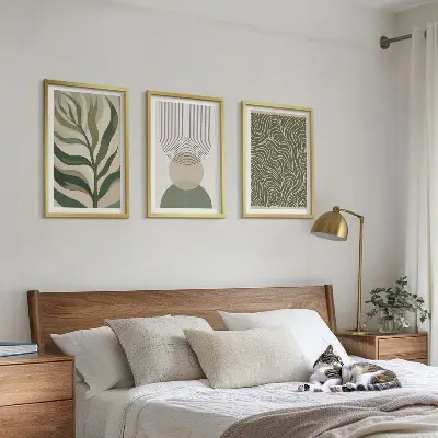 Geometrische Blattformen 3er-Set Bilder mit Rahmen