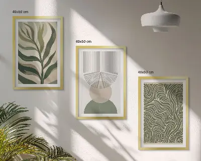 Geometrische Blattformen 3er-Set Bilder mit Rahmen