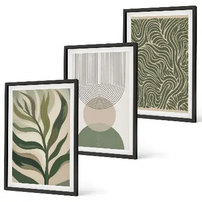 Geometrische Blattformen 3er-Set Bilder mit Rahmen