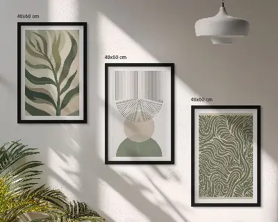 Geometrische Blattformen 3er-Set Bilder mit Rahmen