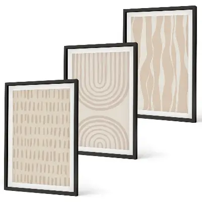 Abstrakte beige Muster Bilder-3er-Set mit Rahmen