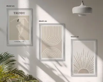 Abstrakte Poster im Boho-Stil in Pastellfarben dreiteiliges Set inklusive Rahmen