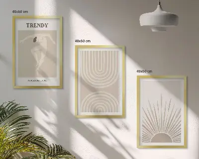 Abstrakte Poster im Boho-Stil in Pastellfarben dreiteiliges Set inklusive Rahmen